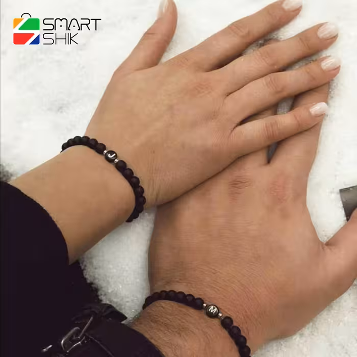 دستبند ست زنونه و مردونه ساخته شده از سنگ اونیکس مشکی