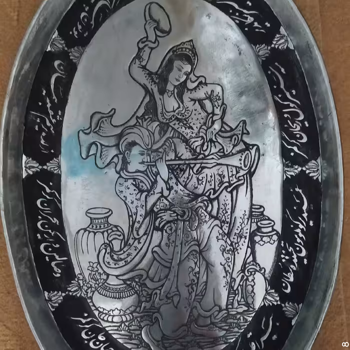 سینی مسی بادامی طرح بزم