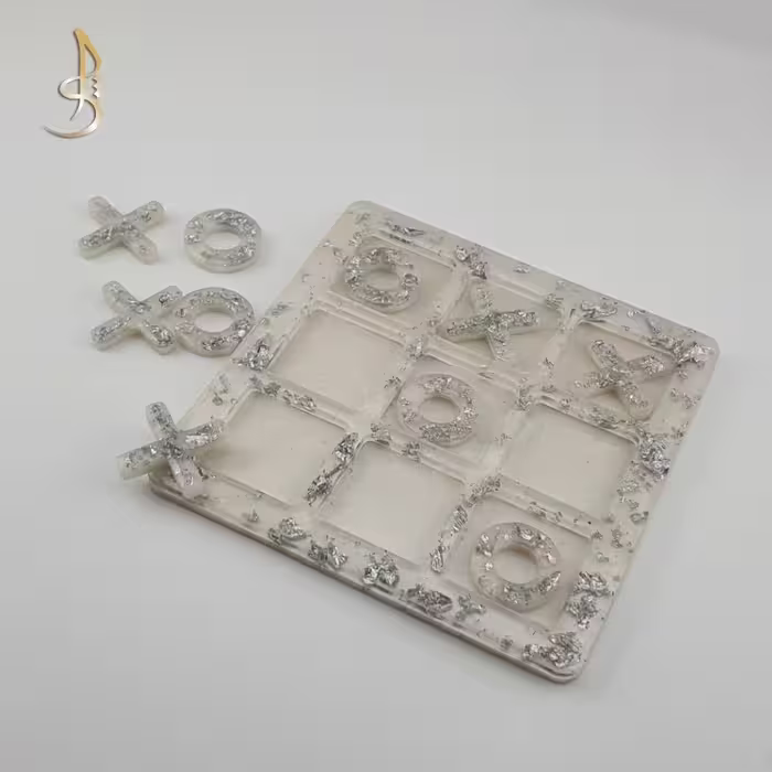 بازی ایکس او دستساز رزینی XO  صدفی نقره ای (کد001)