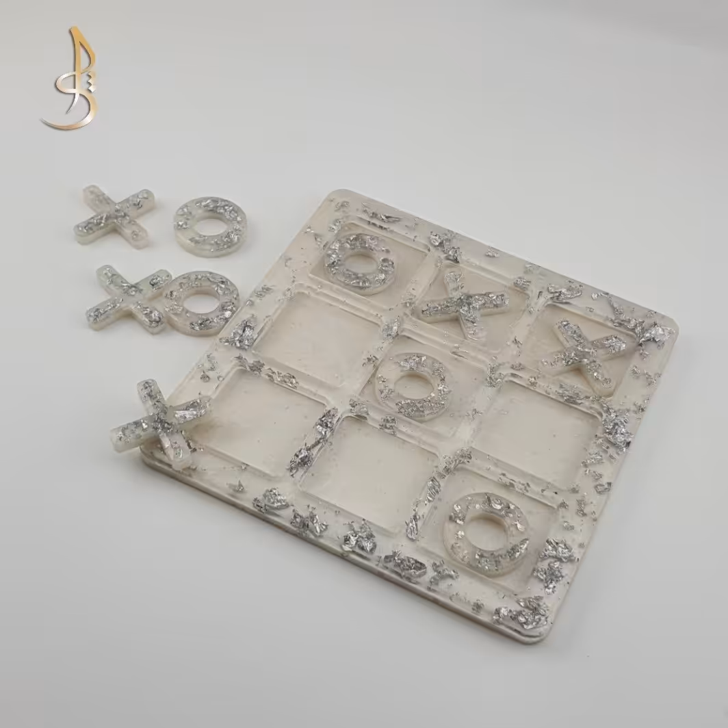 بازی ایکس او دستساز رزینی XO  صدفی نقره ای (کد001)