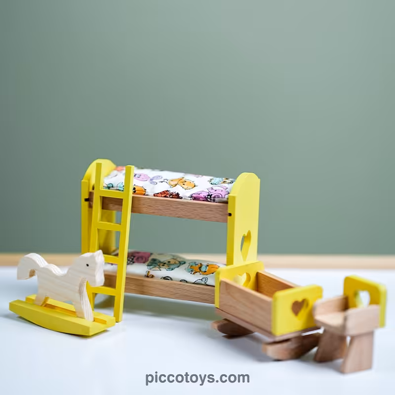 اسباب بازی چوبی ست وسایل خانه عروسکی مدل اتاق خواب کودک کد 4266601