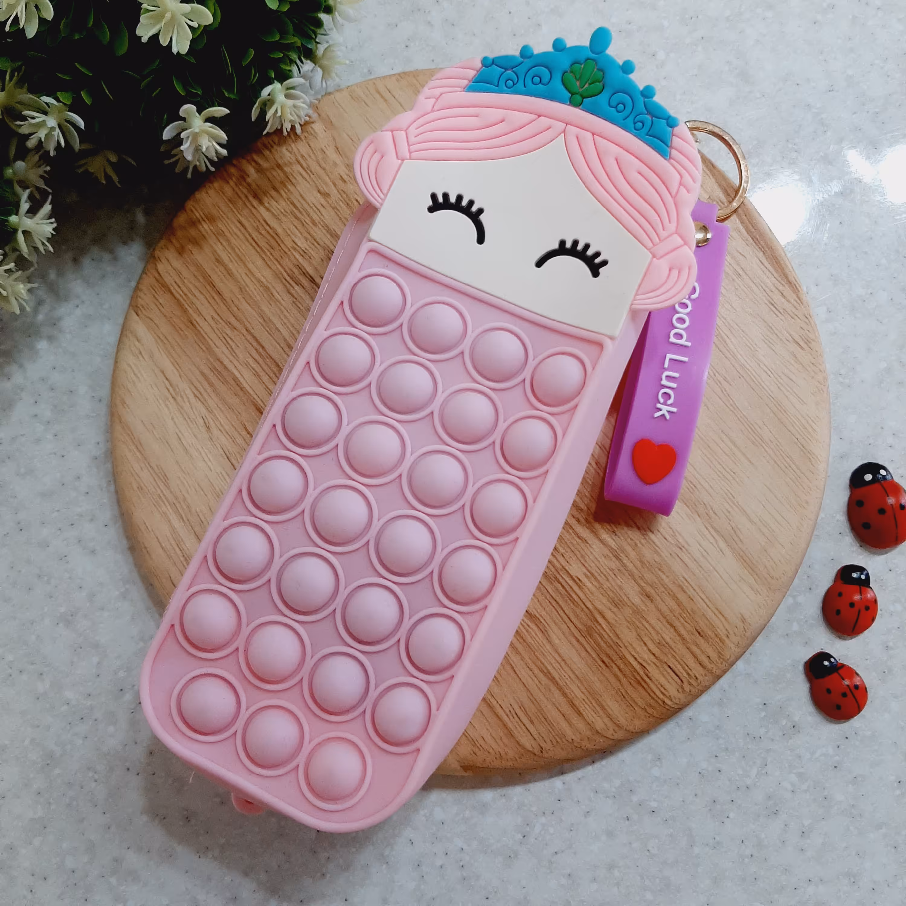 جامدادی سیلیکونی پاپیتی فانتزی طرح دختر تاجدار صورتی