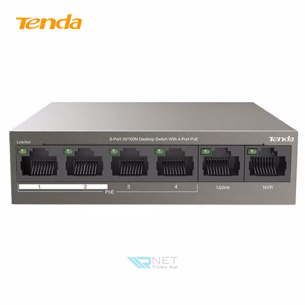 سوئیچ شبکه 6 پورت با 4 پورت POE تندا مدل Tenda TEF1106P-4-63W