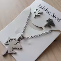 نیم ست گردنبند و گوشواره استیل رنگ ثابت