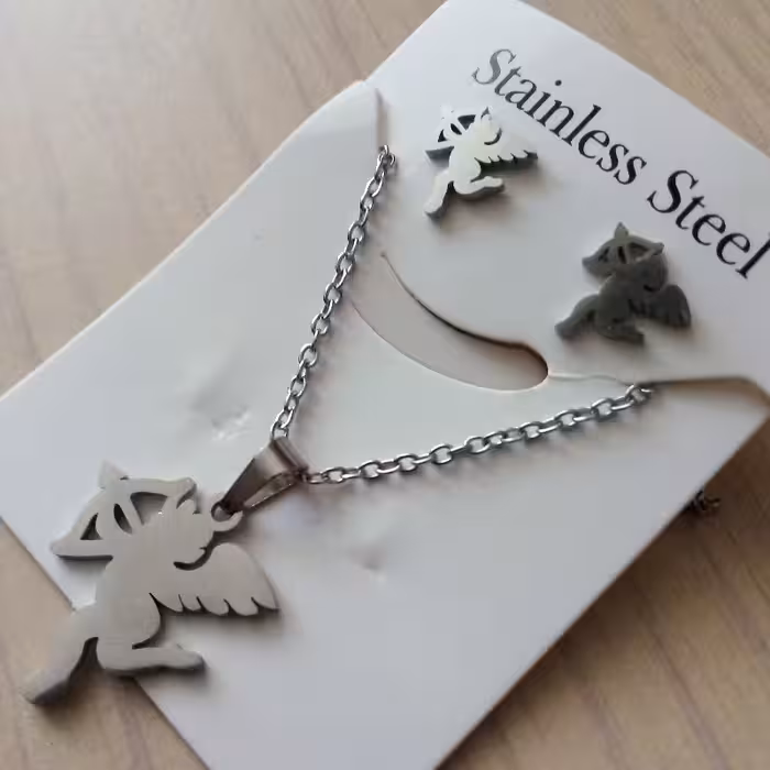 نیم ست گردنبند و گوشواره استیل رنگ ثابت