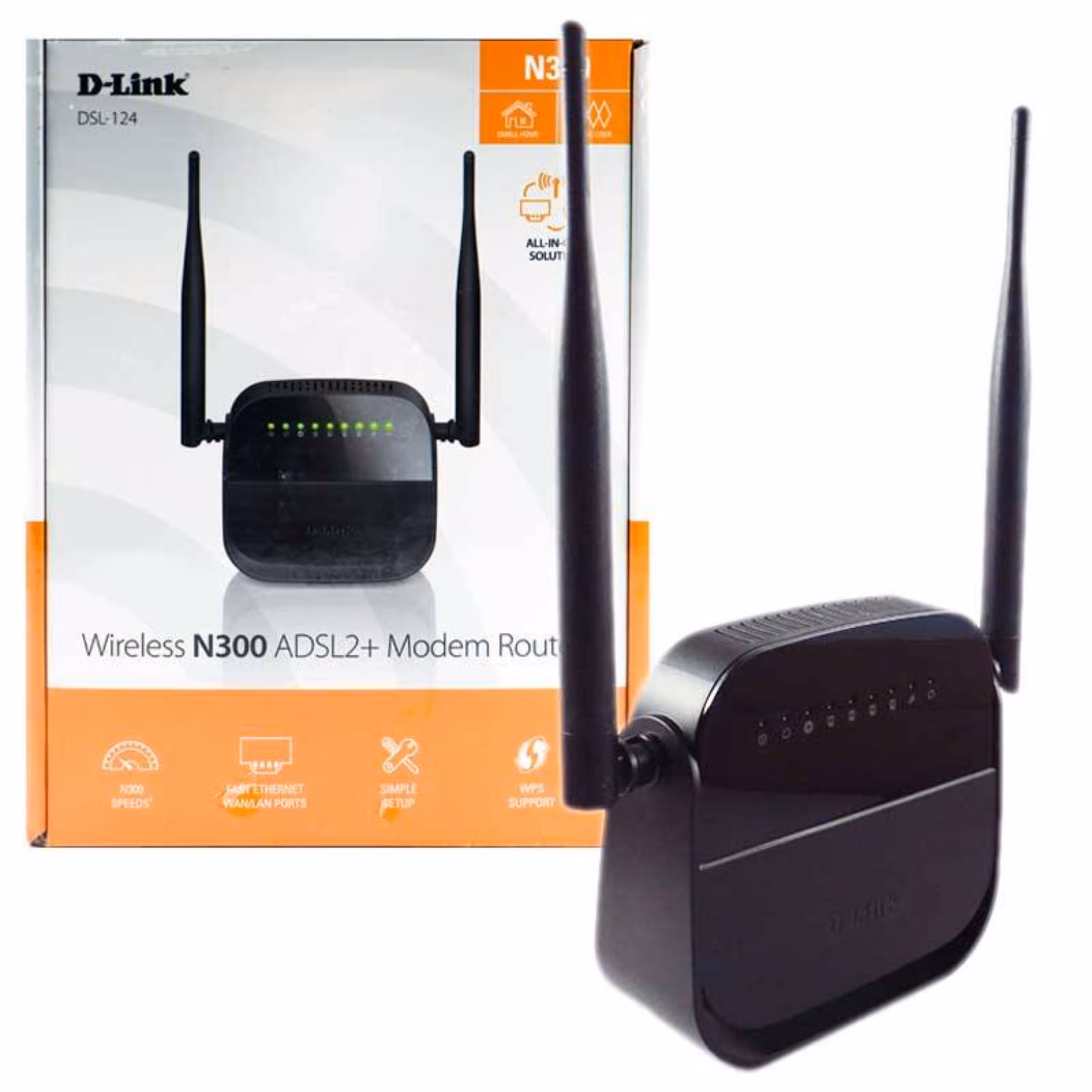 مودم روتر 2 آنتن D-Link DSL-124 New N300 ADSL2