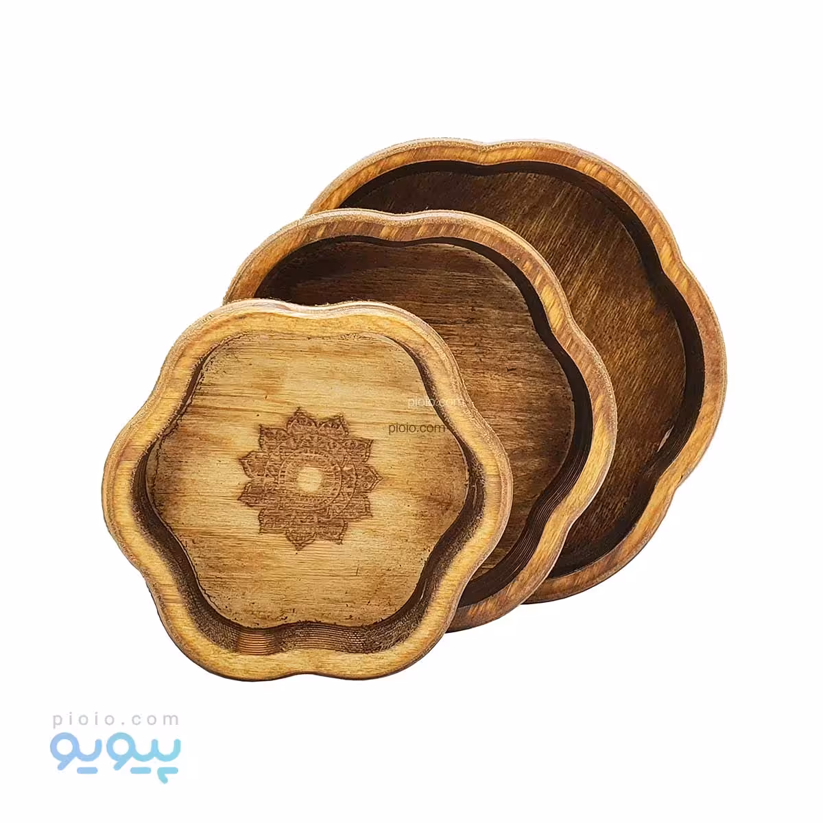 ظروف چوبی طرح گل مجموعه سه عددی