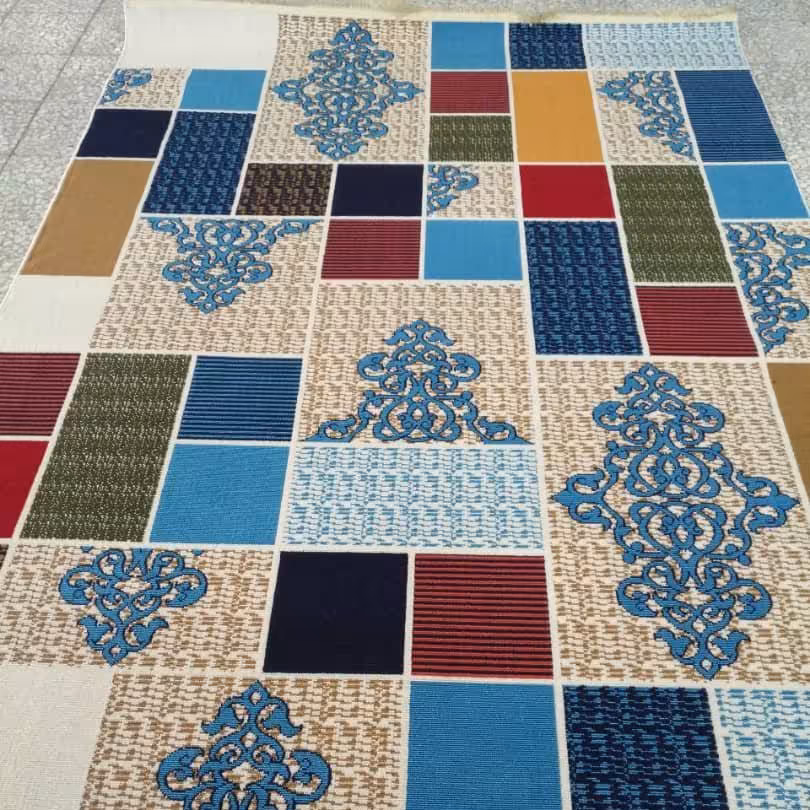 گلیم فرش ماشینی کاشان6متری رنگ کرم طرح لاجوردی