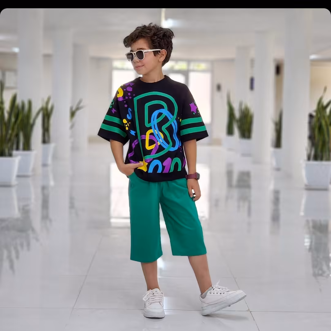 تیشرت شلوارک پسرانه طرح B رنگی جذاب و خوشرنگ 