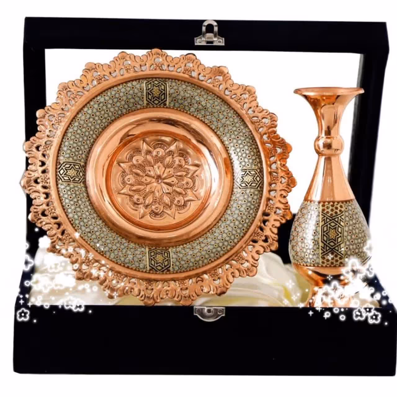 ست گلدان و بشقاب مس و خاتم (پک عمده 20 عدد)