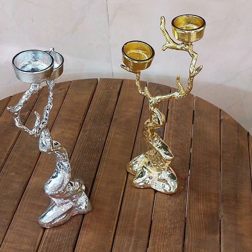 جاشمعی وارمردار آلومینیومی مدل درختی در دو رنگ طلایی و سیلور آبکاری درجه 1 کیفیت عالی دوشعله گنجشک دار مخصوص خاص پسندا