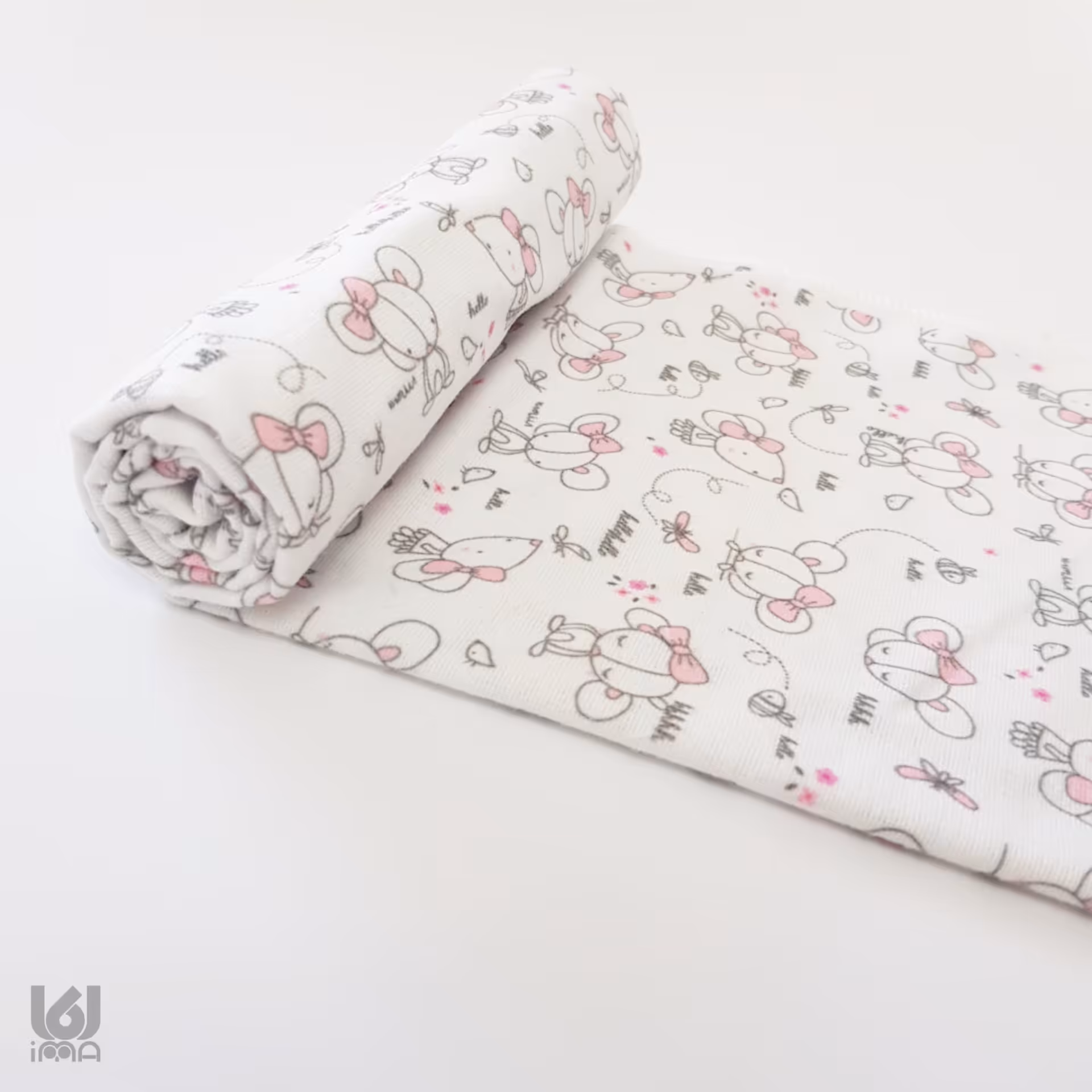 حوله خشک کن دخترانه طرح موش طوسی صورتی نخ پنبه ای آبگیر