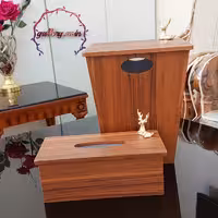 سطل و جا دستمال تمام چوب مستطیل گوزن دار  کد 1 