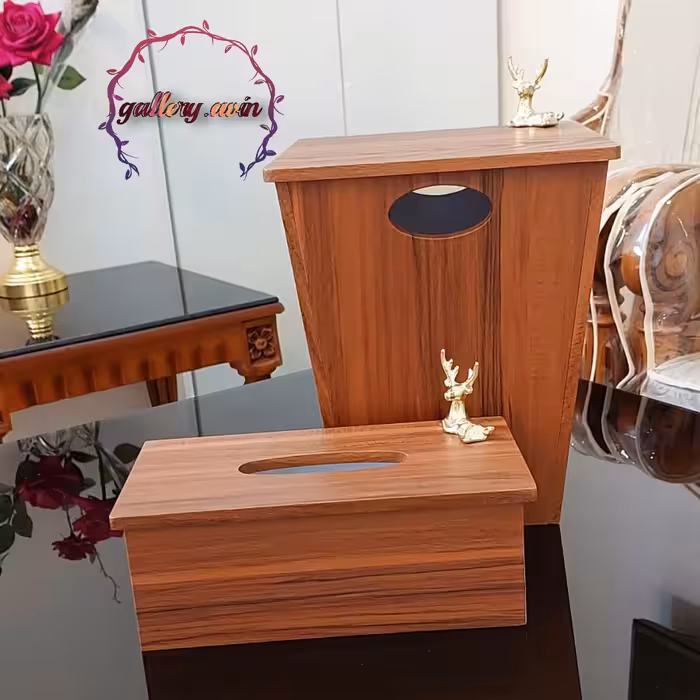 سطل و جا دستمال تمام چوب مستطیل گوزن دار  کد 1 