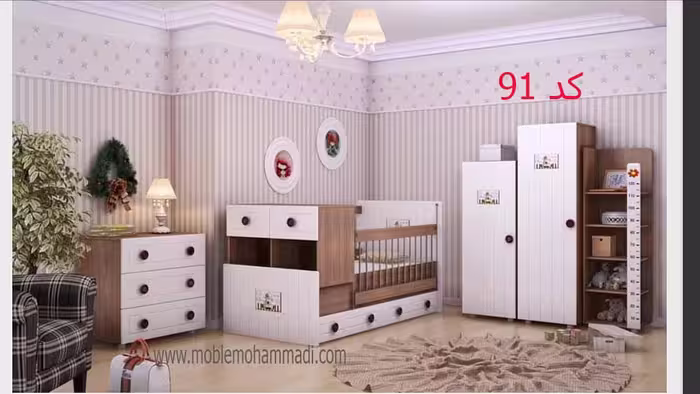سرویس خواب دو منظوره کودک و نوجوان شامل تخت دومنظوره/کمد دو تیکه/دراور/دکور کد 91