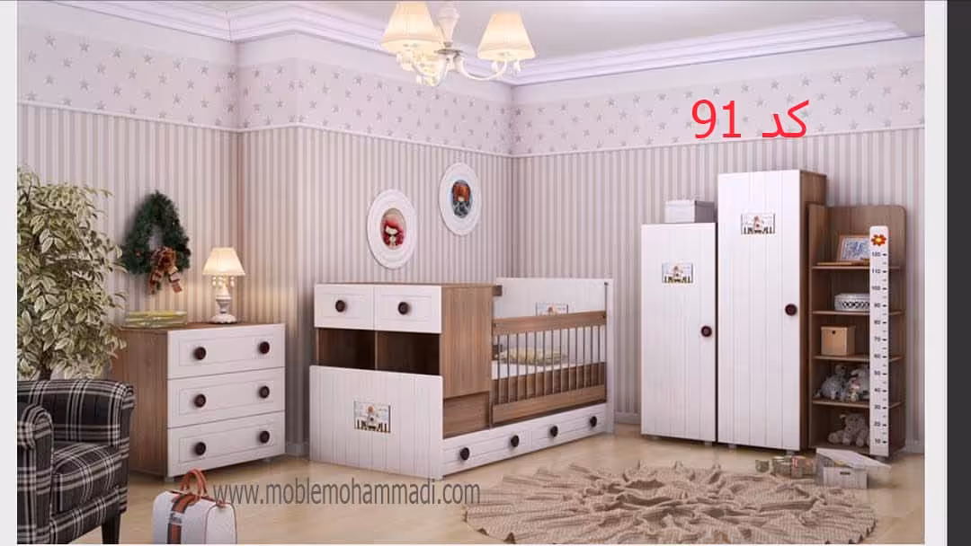 سرویس خواب دو منظوره کودک و نوجوان شامل تخت دومنظوره/کمد دو تیکه/دراور/دکور کد 91