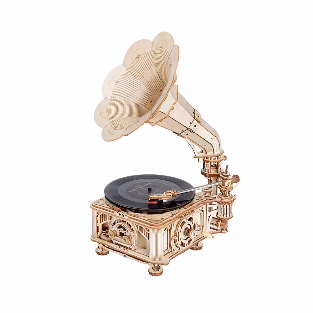 پازل چوبی موزیکال مکانیکی ROKR طرح گرامافونROKR Classic Gramophone (Electric) LKB01D