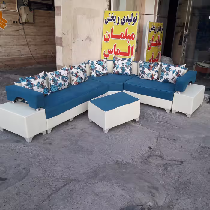 مبل ال دوبل راحتی چرم سفید چرم مشکی