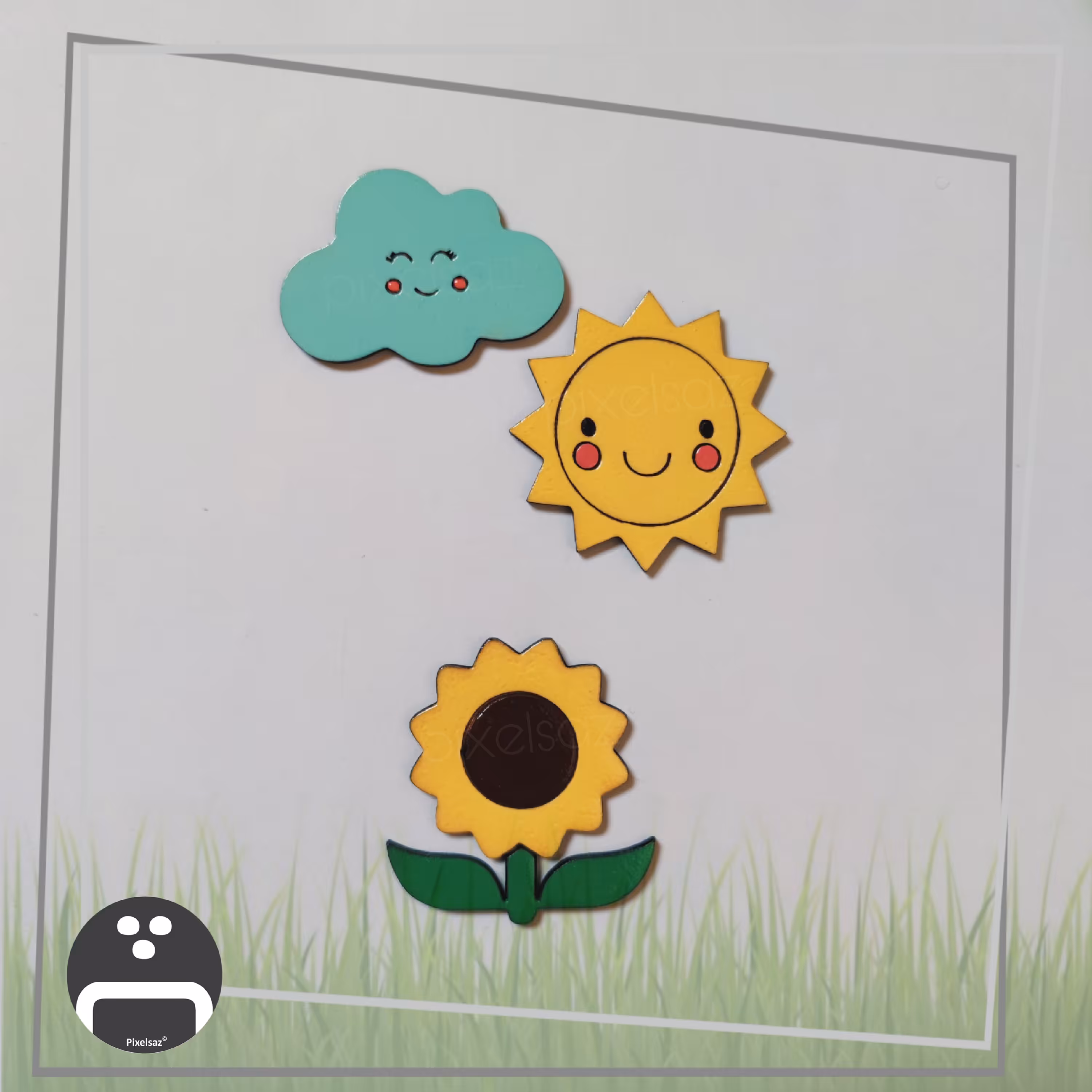 پیکسل - مگنت - استیکر  پک سه عددی طرح طبیعت پیکسل ساز - جنس چوبی و نقاشی شده - ضدآب