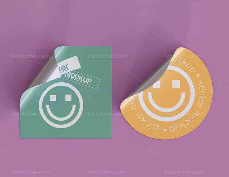 موکاپ استیکر از زاویه بالا | گرافیک با طعم تربچه