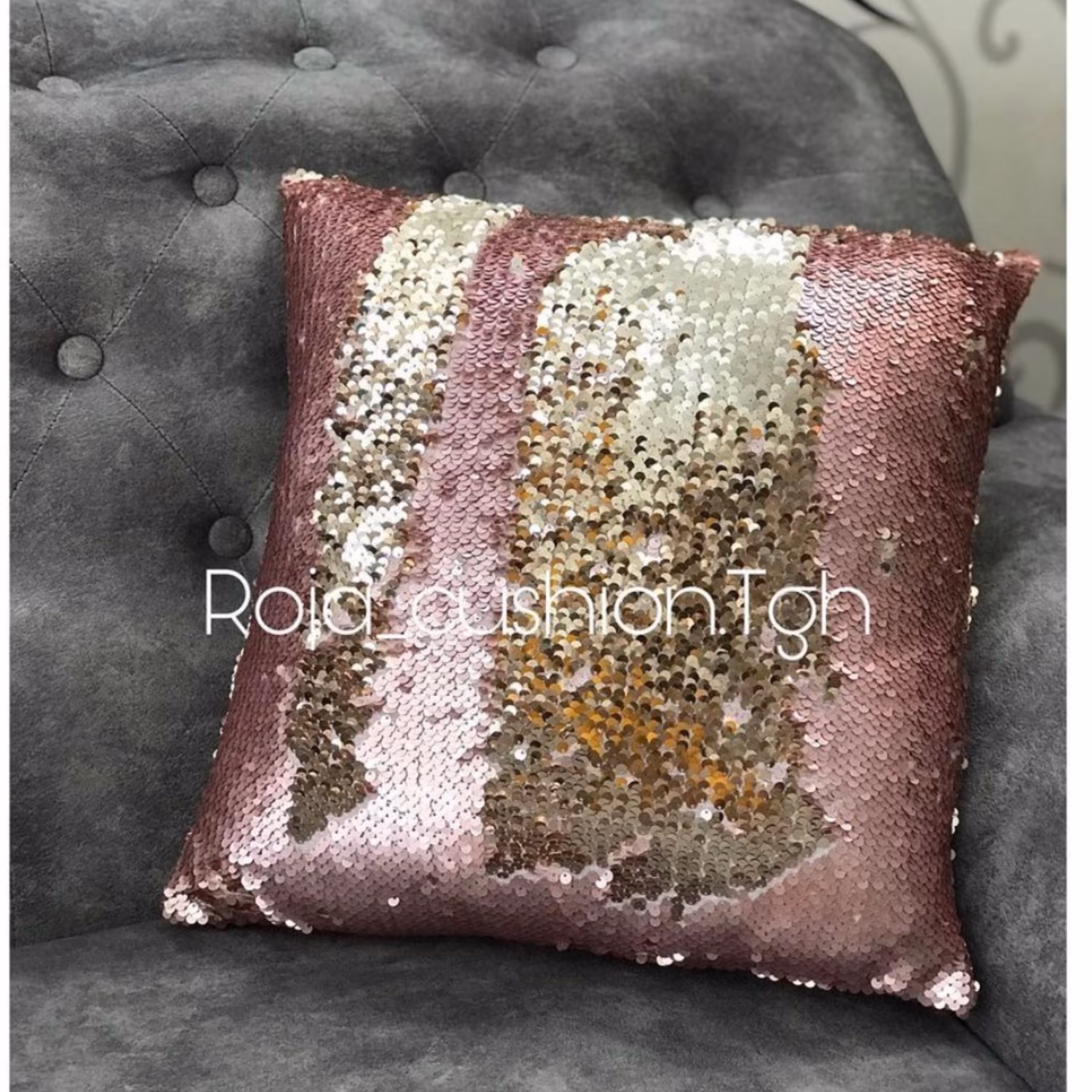 کاور کوسن مبل پولکی دو خواب صورتی طلایی سایز 40