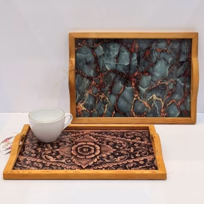 سینی چوبی کف شیشه