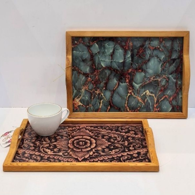 سینی چوبی کف شیشه