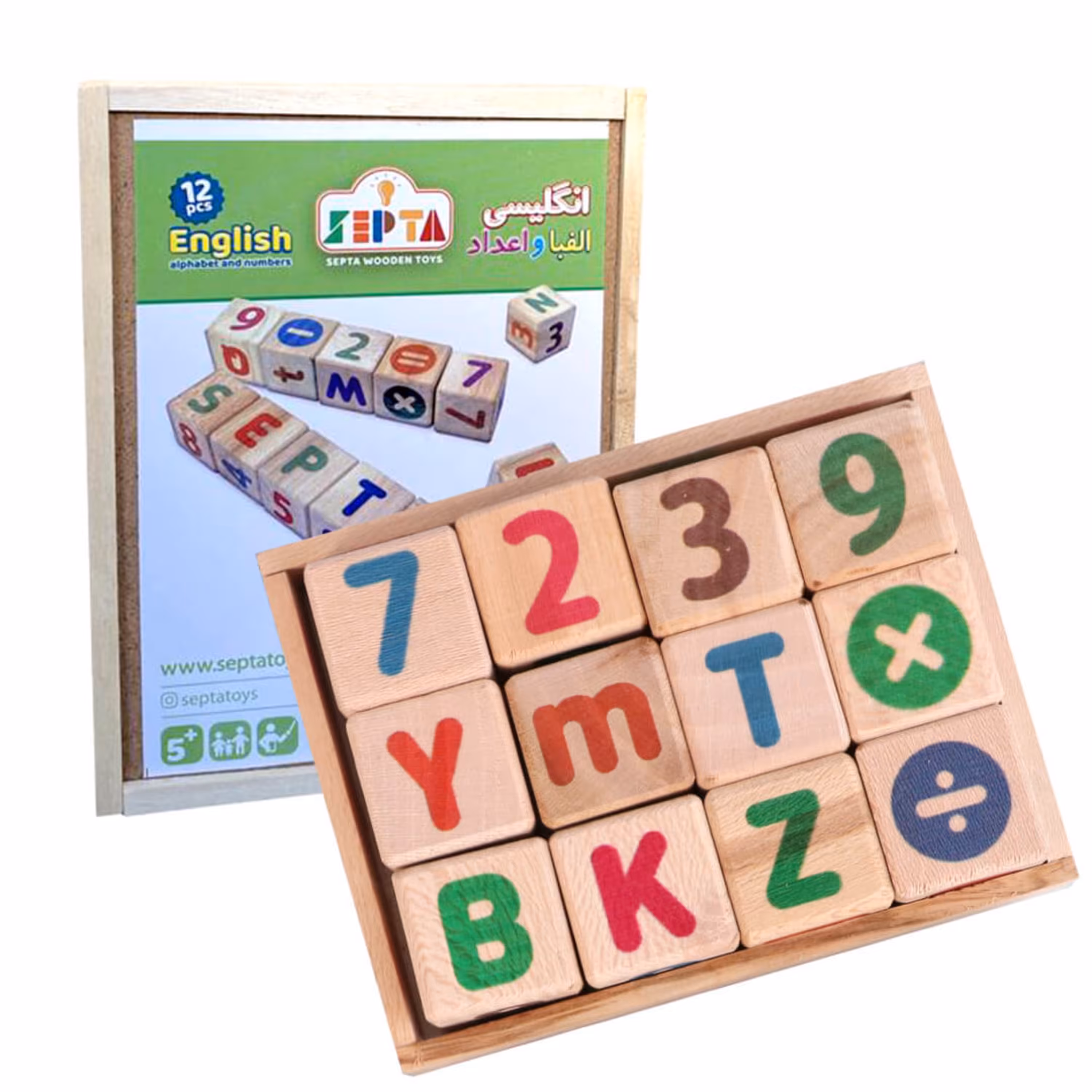 مکعب چوبی حروف و اعداد انگلیسی