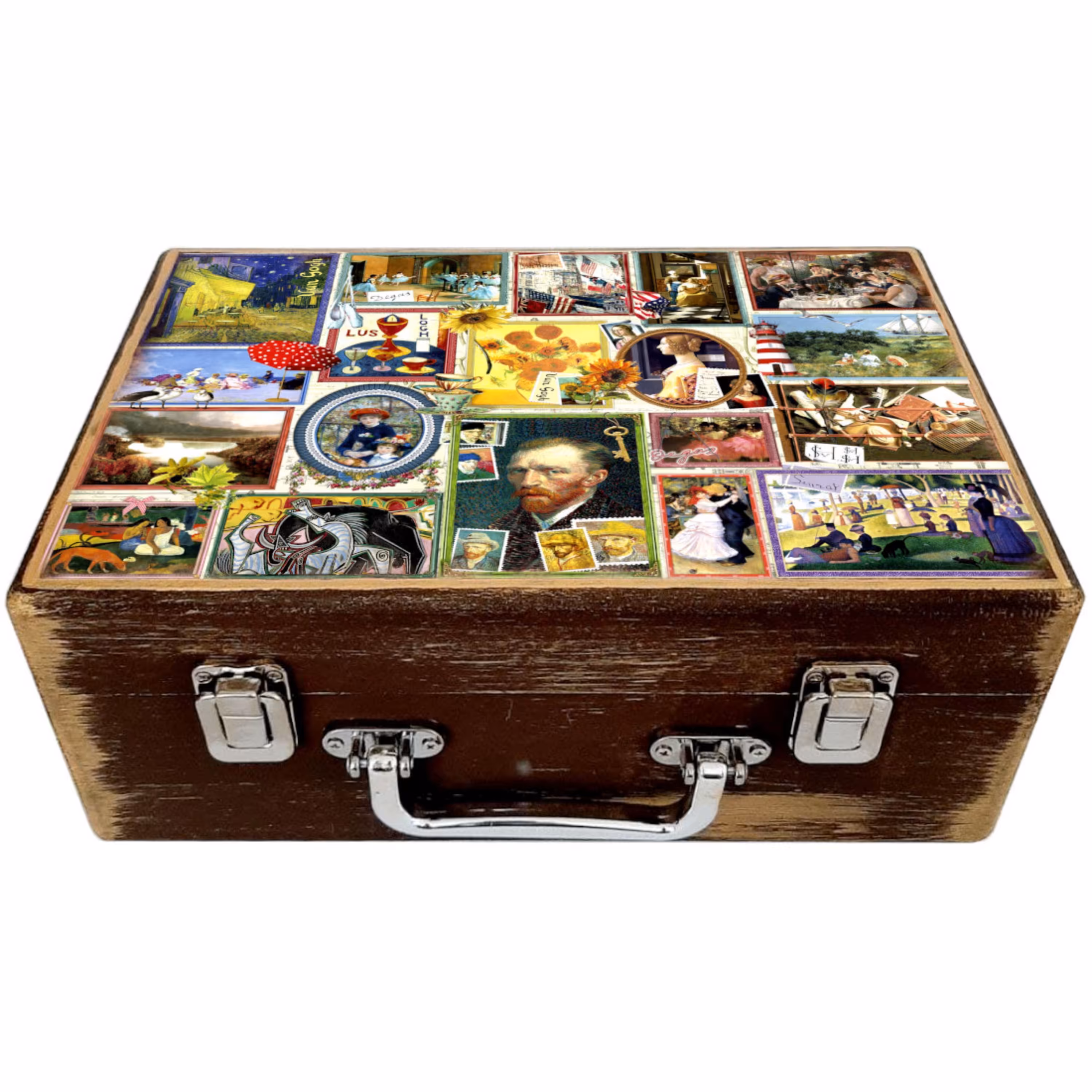 جعبه هدیه مدل چمدان چوبی طرح آثار بزرگ نقاشی 2