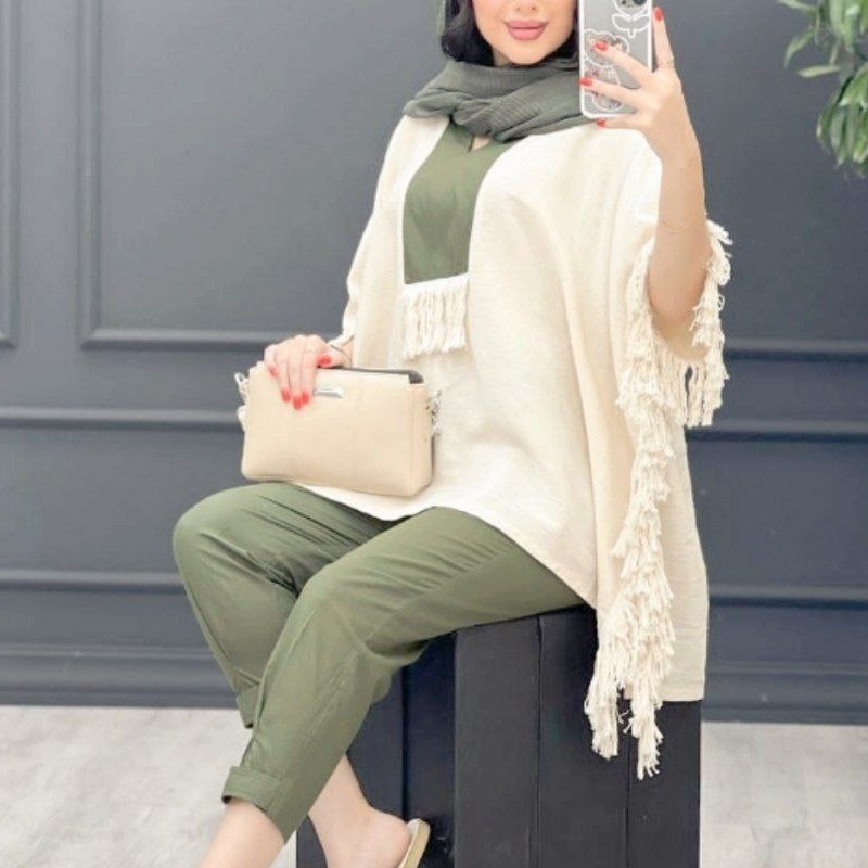 کد 26. 29مانتو شلوار پانچ ریش ریش لنین مدل جیلان
