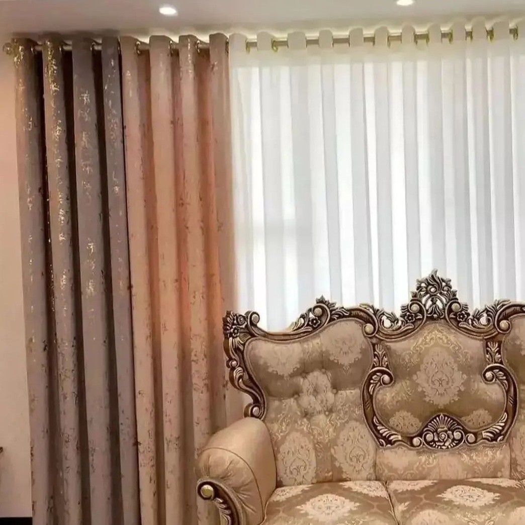 پرده کامل پنجره 3 متری پذیرایی حریر و مخمل طلاکوب