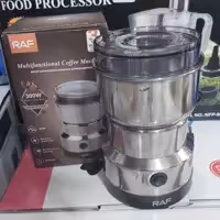 آسیاب  برقی مارک RAF  چهارتیغه بدنه استیل 300وات  مدل R7113 دارای دکمه ی استارت لحظه ای 