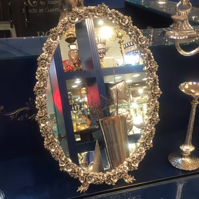 آینه برنجی روکش نیکل سیلور کار دست بسیار شیک