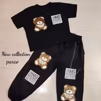 ست کراپ و شلوار جاگر طرح تدی تک رنگ قد شلوار 90