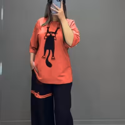 ست تیشرت شلوار اسپورت بگ گربه ای 72009