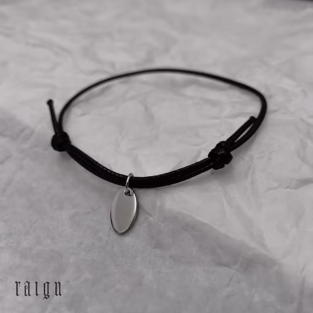 دستبند پلاک استیل قطره مدل بندی چرمی مانند رنگ مشکی 