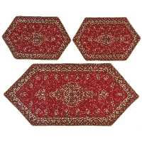 رومیزی سرویس ترمه ابریشم  کد TRSETE44  نفیس  رنگ قرمز  آستر زرشکی