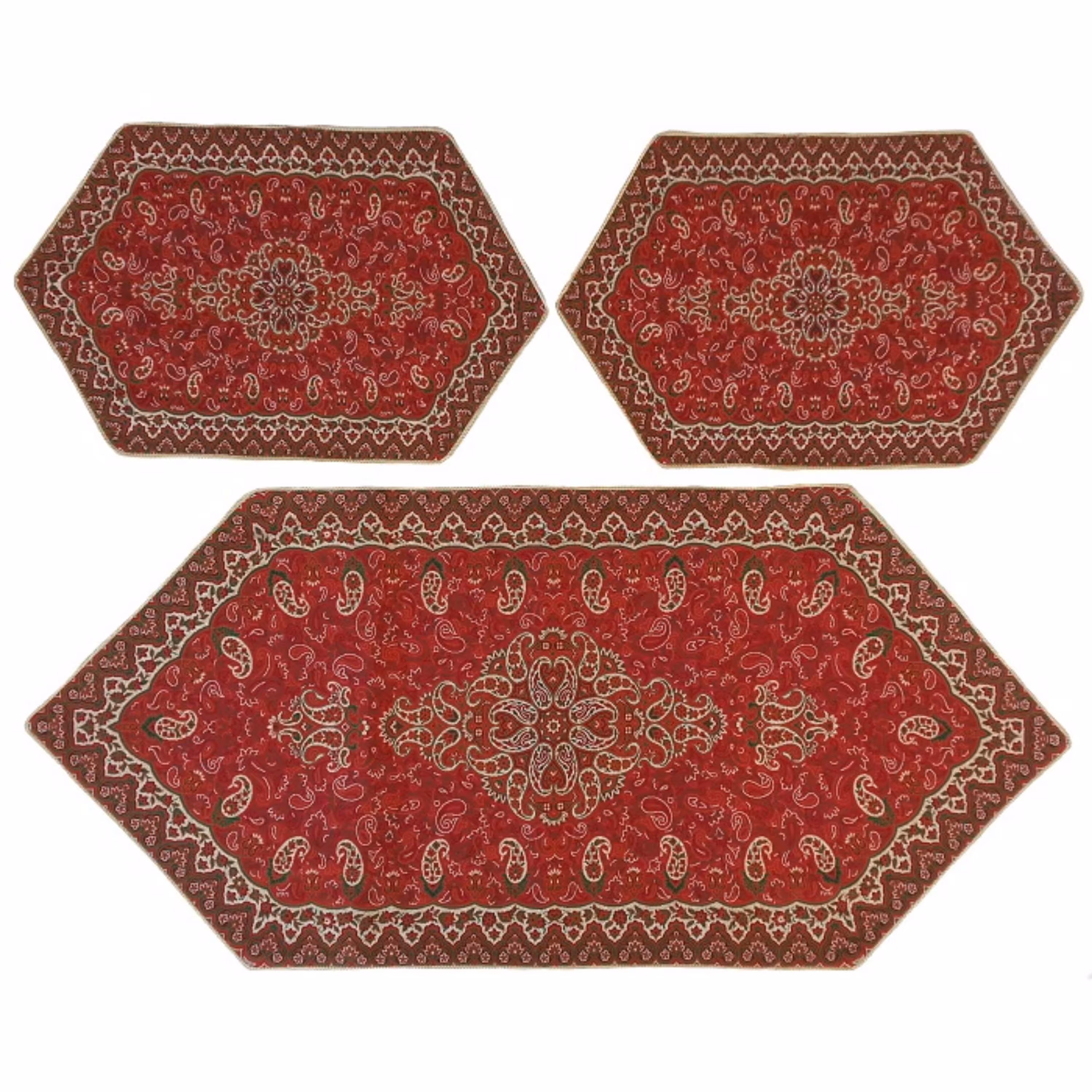 رومیزی سرویس ترمه ابریشم  کد TRSETE44  نفیس  رنگ قرمز  آستر زرشکی