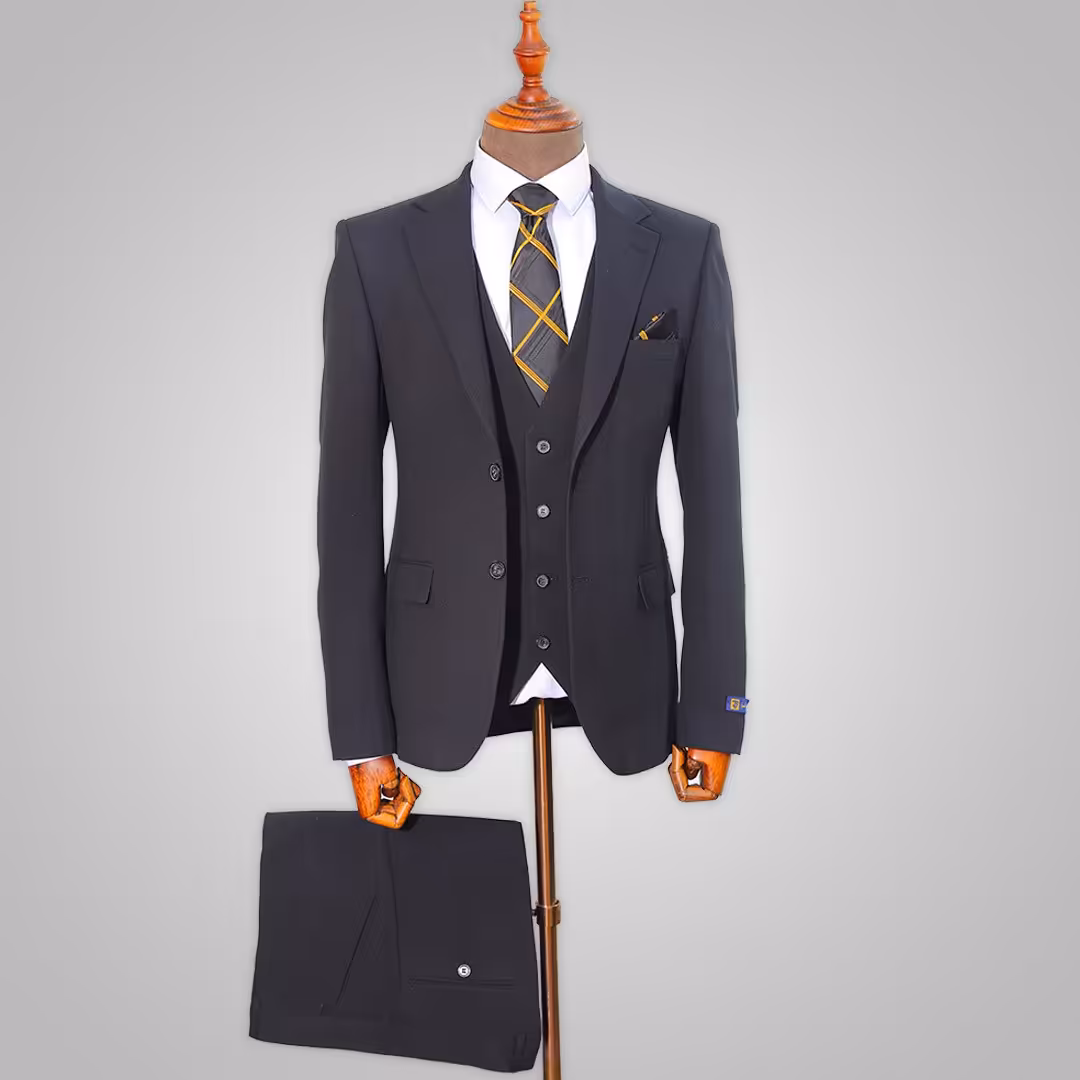 کت و شلوار ژیله دار اسلپ رنگ مشکی کد 1424