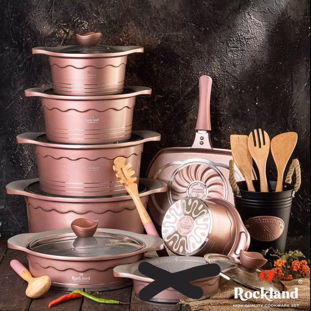 سرویس قابلمه 12 پارچه راکلند ایتالیایی  طوسی رزگلد مشکی 