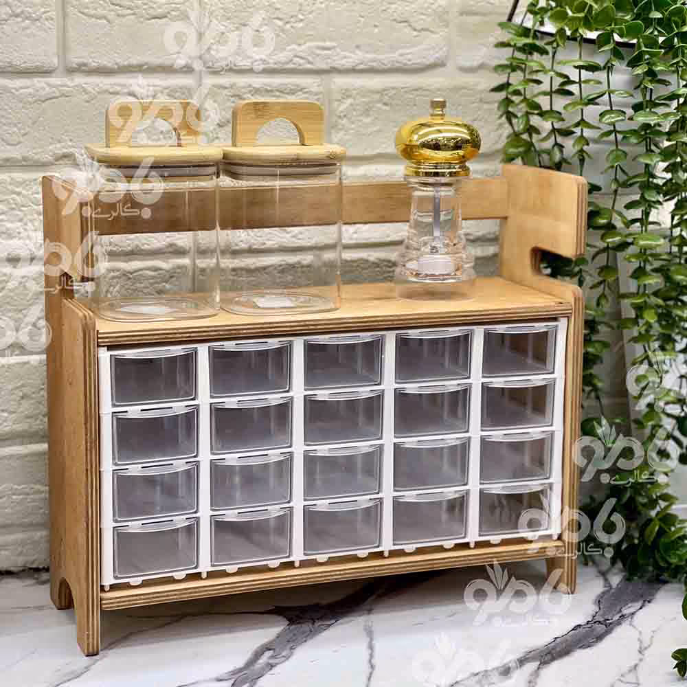 باکس ادویه چوبی پلای وود طبقه دار 20خانه