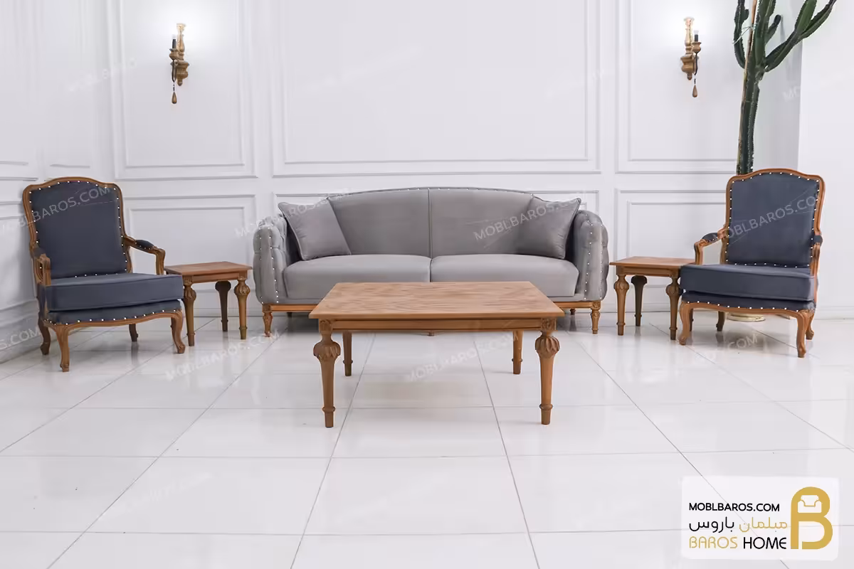 مبل کلاسیک 8 نفره کاریزما با مبل تک نفره فرانسوی کد 3