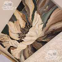 تابلو گل پهن آیینه کاری شده رنگ کرم سبز (120 در 70 سانت)