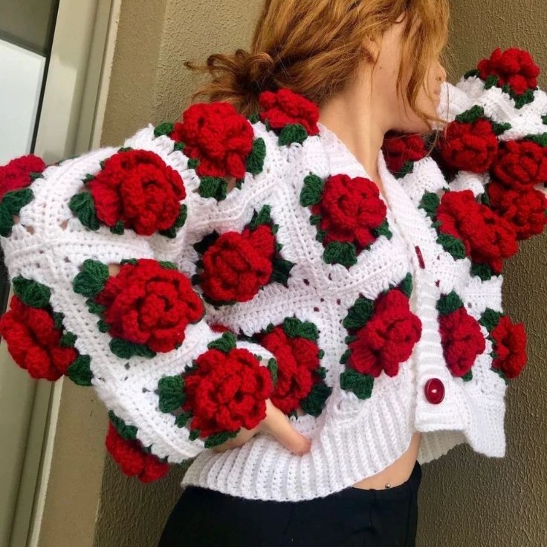 ژاکت دستبافت گل برجسته ترک