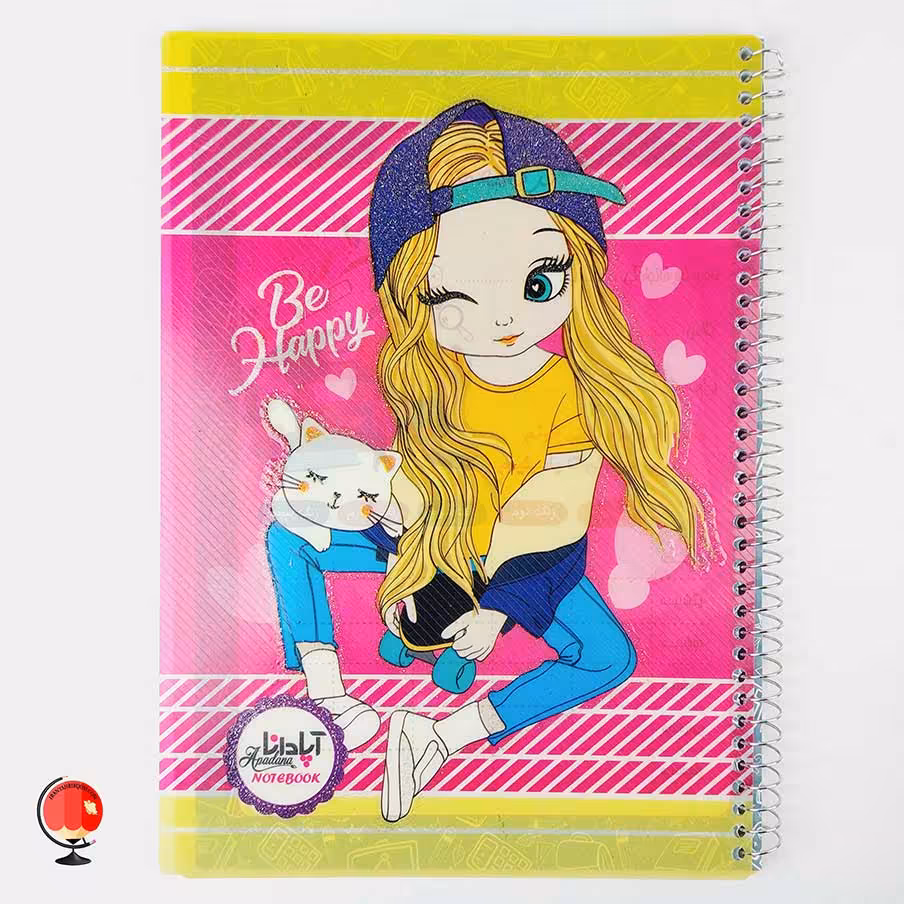 دفتر مشق 50 برگ سیمی طرح دختر و گربه جلد طلقی آپادانا