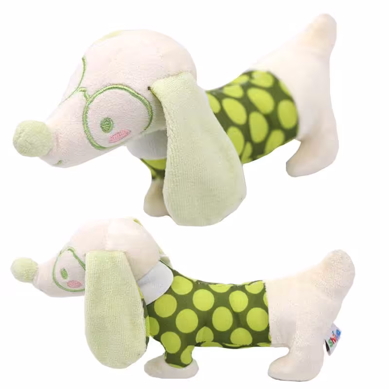 عروسک پولیشی جغجغه ای سگ عینکی سبز شیما