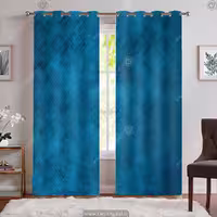 پرده پانچی تک رنگ آبی با بافت هندسی PK-7816