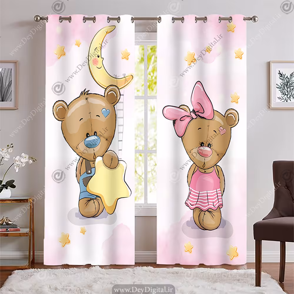 پرده پانچ زمینه صورتی طرحح کودکانه با زمینه صورتی WA-2159