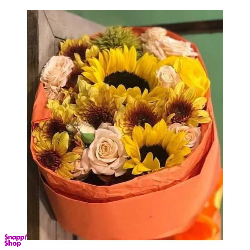 دسته گل طبیعی آفتاب گردان مدل گرد 6 شاخه