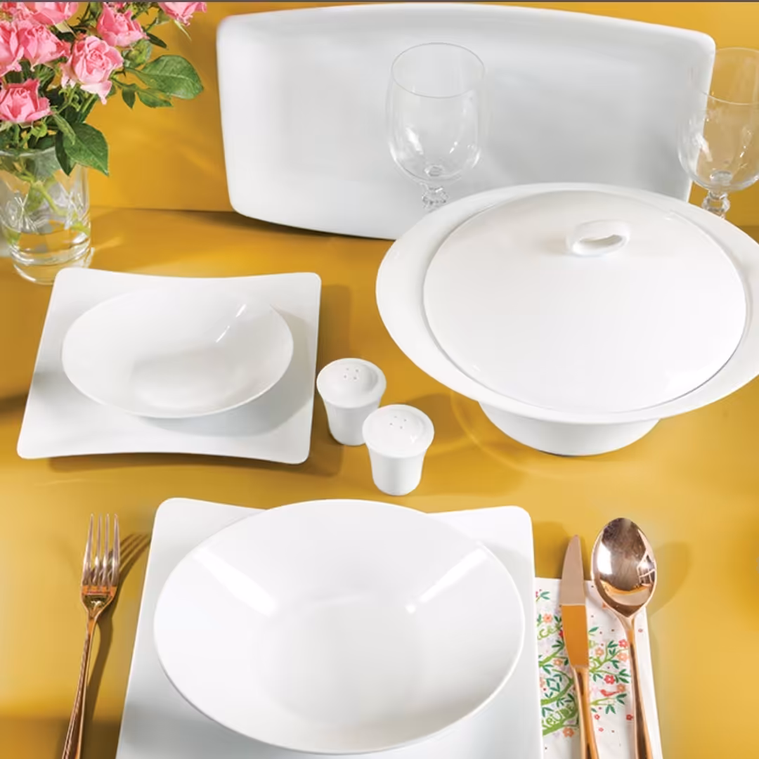 سرویس چینی زرین سفید چهارگوش قالب وینچی (درجه عالی) 97 پارچه 12 نفره - ارسال رایگان با باربری به مرکز استان مقصد